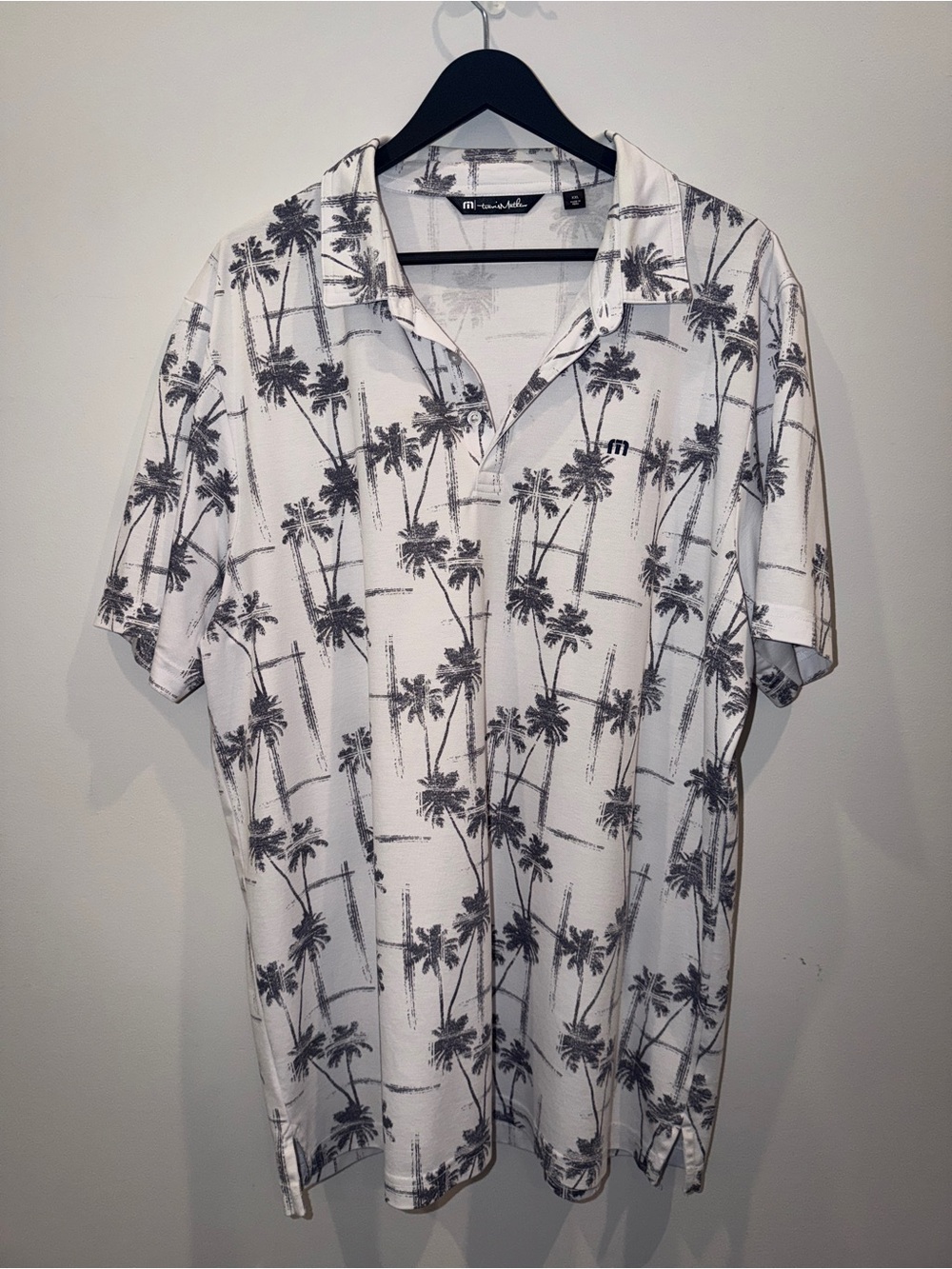 Travis Mathew White Polo with Gray Palm Print